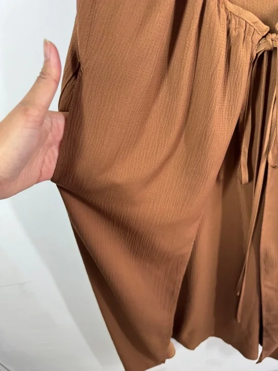 Workhall Brown Sleeveless Relaxed Fit Jumpsuit Tie Waist Wide Leg Minimalist - Picture 8 of 16